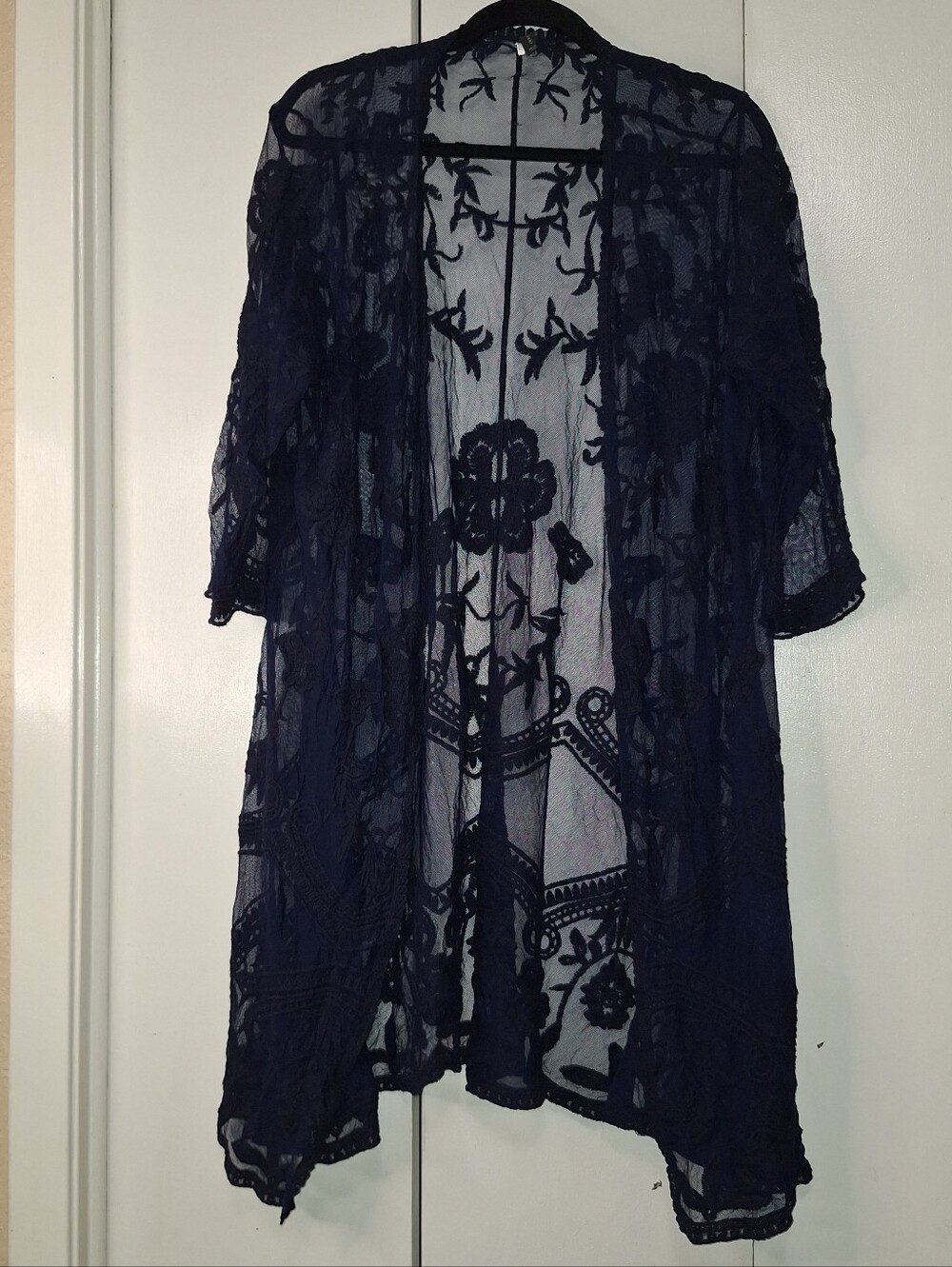 Lane Bryant Navy Blue Sheer Embroidered Lace Open Front Duster/Coverup 18/20